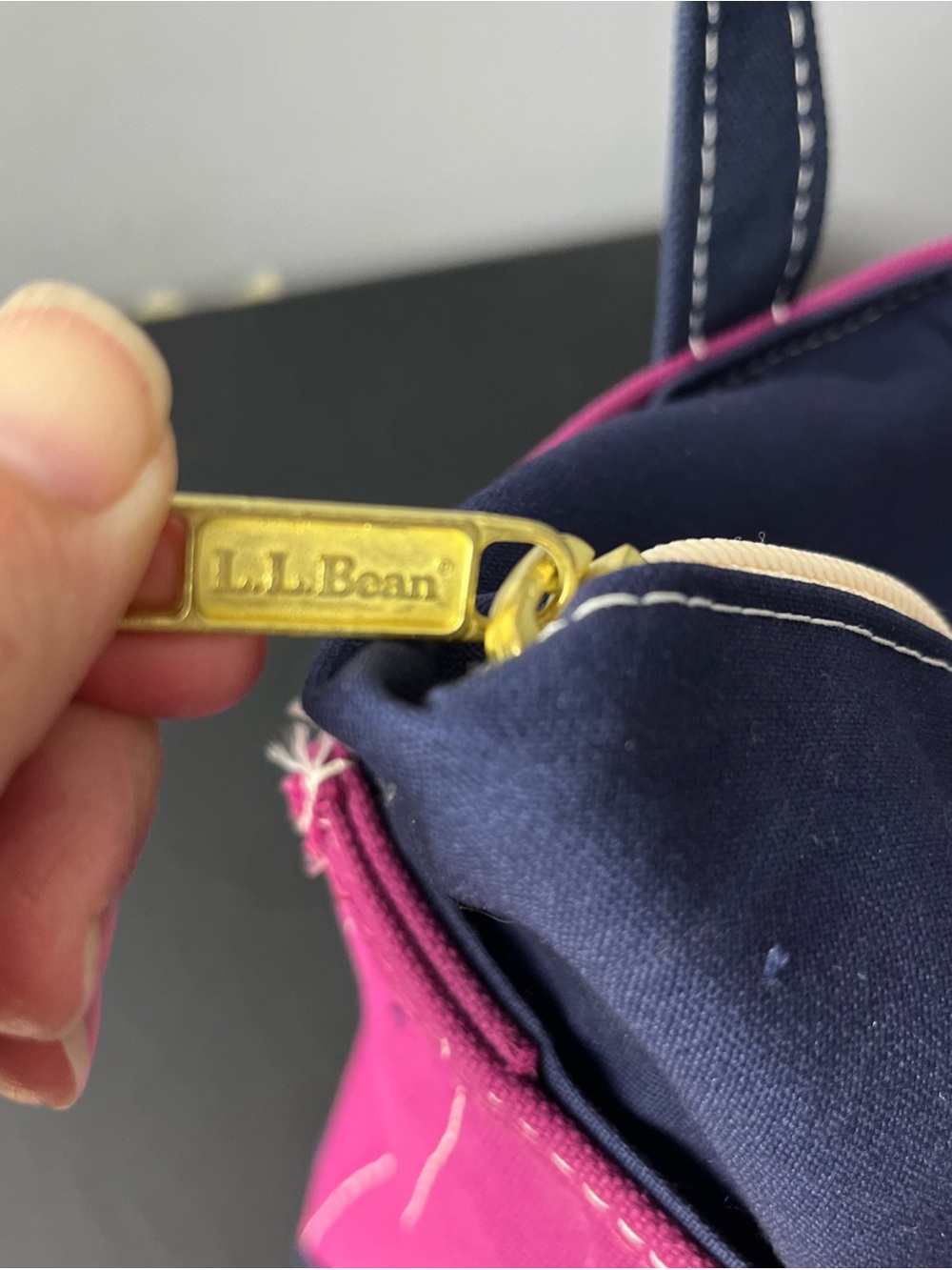 L.L. Bean Canvas Tote in Magenta and Navy - Picture 8 of 12